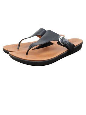 FitFlop 9 Lulu Adjustable Leather Sandals Black Womens Slip-On Comfort Thong